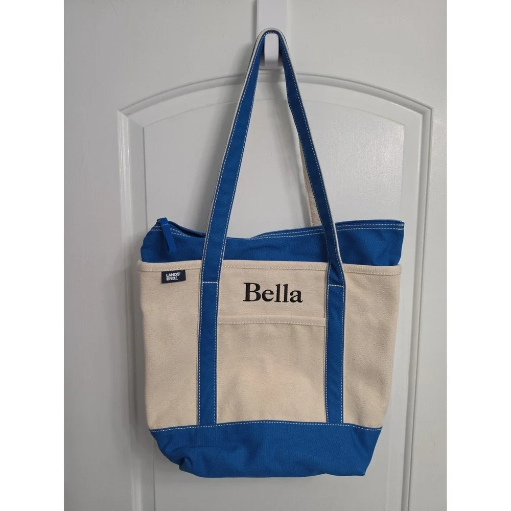 Lands End Medium Open Top Short Handle Canvas Tote Bag BELLA